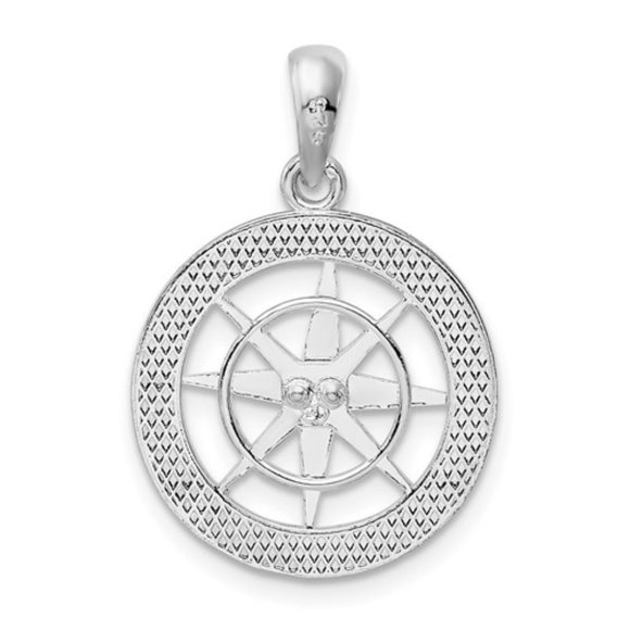 Sterling Silver Small Compass Rose Charm Pendant - Picture 5 of 6